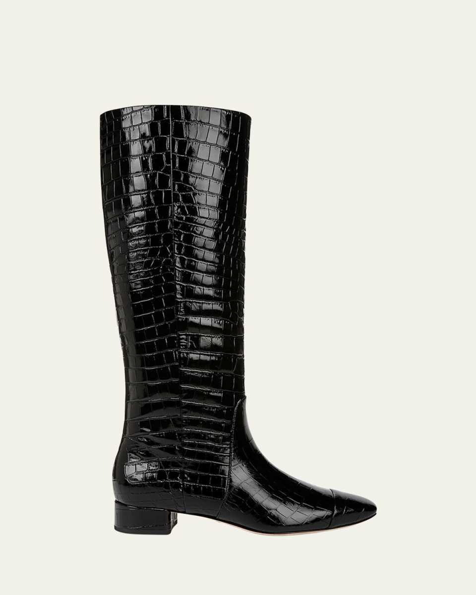 Cecile Croc-Embossed Leather Knee High Boots
